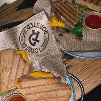 Vegan tosti’s met vegan kip en vegan cheddar ! at Toasted & Roasted in Eindhoven