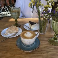 Lviv cheesecake, Napoleon cake, Oatmilk cappuccino   at Steppe Healthy and Vegan Bakery, in Lviv