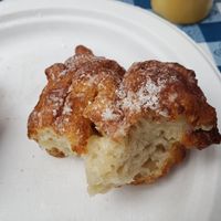 Beignet with powdered sugar... so good!! at Secret Vegan Cafe in Kingston