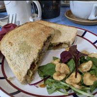 Vegan mozzarella, sum dried tomato and pesto grilled sandwich at Bryter Moon Deli in Leicester