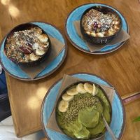 I got the Tropical Green Bowl Minor without granola and maple syrup and it was pretty good! Kind of a small portion for the price. Top left is the açaí and top right is the heave at Lightbox Cafe in Philadelphia