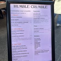 Menu  at Humble Crumble in South East London