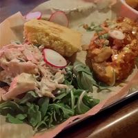 Hot chicken w/corn bread. Chicken was great the corn bread was meh  at Green Kitchen in Cleveland