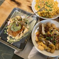 Nashville hot chickn, Mac and cheese and chickn Caesar salad!   at Green Kitchen in Cleveland