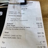 Receipt includes 10 percent service upcharge  at Green Kitchen in Cleveland