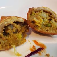 Creamy samosa interior at Bombay Street Kitchen in Orlando