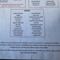 Vegan menu * must request *   at Bombay Street Kitchen in Orlando