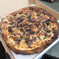 Slightly burnt mushroom pizza still rips at Pizza Creature in Portland
