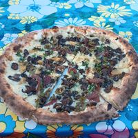 Mushroom green olives at Pizza Creature in Portland