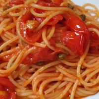 Pasta alla puttanesca (ask for it without tuna) at Baresana in Bari