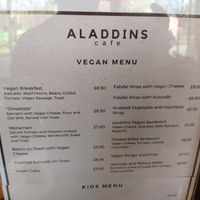 Vegan menu at Aladdin's Cafe in North London