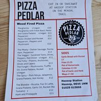 Pizza trailer outside has vegan cheese (open on weekends) at Hassop Station Cafe in Bakewell