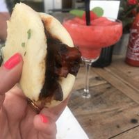 Yummy shiitake bao bun & strawberry daiquiri   at Mumak Tropical in Ibiza