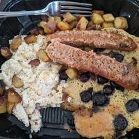 Pancake Monster, subbed vegan. Raw tofu scramble, thin, dry pancakes. at The Friendly Toast in Danvers