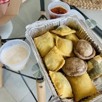 Ravioli with dips   at Veggie Vendetta in Buenos Aires