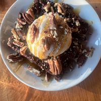 Vegan brownie with vegan ice cream  at Fiasco in Seattle
