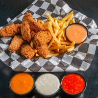 Basket of bings and fries  at Vegan Daddy Meats in Salt Lake City