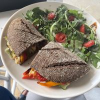 Hummus and roasted veg baguette   at Inas Coffee and Bio Store in Corfu