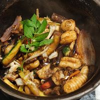 Ñoquis con portobellos at Guille Veggie in Buenos Aires