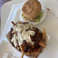 Loaded fries and chicken sandwich   at Loving Hut in Reynoldsburg