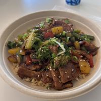 Beef and rice  at Loving Hut in Reynoldsburg