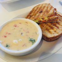 Potato & kale soup and BBQ panini at Loving Hut in Reynoldsburg