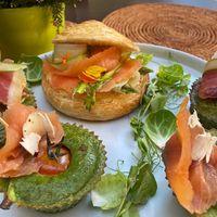 Bocadillos con verduras y salmonitooo, y una magdalena de espinaca :) at Veranda Cafe in Marbella