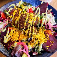 Homemade falafel salad at Word of Mouth in Ibiza