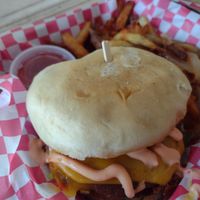Kai Burger with Fries at The Smokin' Onion in Asheville
