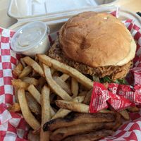 Cluckin' Good Sandwich w/ fries at The Smokin' Onion in Asheville