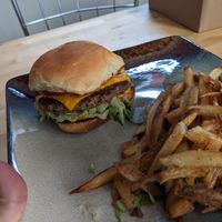 Trashy Burger w/ fries at The Smokin' Onion in Asheville