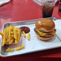 Classic vegan burger, fries, and coke at Wulf Burger in Frisco