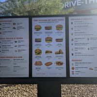 Menu displayed at drive thru during their breakfast hours, 7:00 a.m. to 11:00 a.m. daily. at Plant Power Fast Food - Craig Rd in Las Vegas