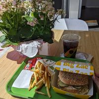 Big Zac, fries, blueberry soda at Plant Power Fast Food - Craig Rd in Las Vegas