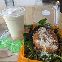 Chicken Caesar salad, holiday nog shake at Plant Power Fast Food - Craig Rd in Las Vegas