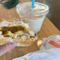 Cheeseburger plus thic oat milkshake   at Plant Power Fast Food - Craig Rd in Las Vegas