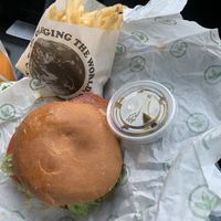 I grabbed the burger a little too hard! We were eager to eat! #Veganuary at Plant Power Fast Food - Craig Rd in Las Vegas