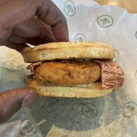 Chicken and waffle sandwich  at Plant Power Fast Food - Craig Rd in Las Vegas