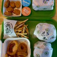 Patty Melt, Onion Rings (w Secret Sauce), 6pc Nugget (w Ranch), Crispy Chicken Sandwich, & Iconic Burger (w fries) at Plant Power Fast Food - Craig Rd in Las Vegas