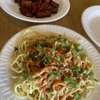 Vegan “ribs” and sesame noodles ❤️perfecto  at Black Bamboo in West Hartford