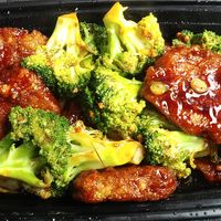 Vegan chicken and broccoli. Very good at Black Bamboo in West Hartford