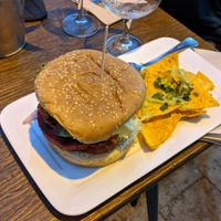 Vegan burger with nachos at Fariña in Tenerife