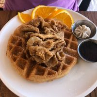 Mushroom chicken and waffels was so different  at Cafe Gratitude- Larchmont in Hollywood