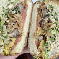 Beautiful lions, Maine burger delicious  at Cafe Gratitude- Larchmont in Hollywood