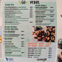 Vegan portion of the menu at Gyros House in Kalampaka