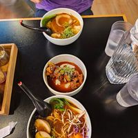 Veg curry ramen (bottom) and vegan cauliflower at Kombu in Antigua