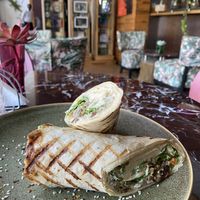 Hummus wrap with falafel added   at Purple Cafe in Accra