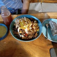 Lunch (soup+bowl+drink) and cake at Nuve Nutrición Verde in Bogota