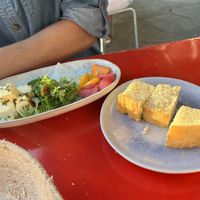 Grilled tofu with pickled vegetables and focaccia  at LAUCH in Basel