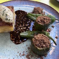 Potato millefuille, courgette, and peppers. Yum.  at LAUCH in Basel